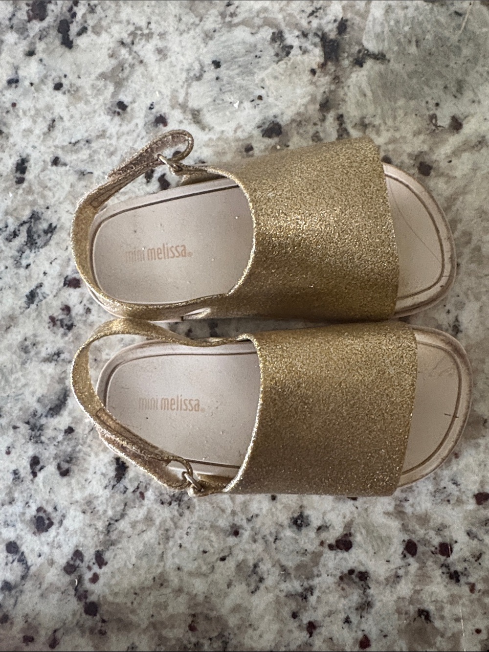 Mini Melissa Gold Glitter Kids Sandals with Back Strap